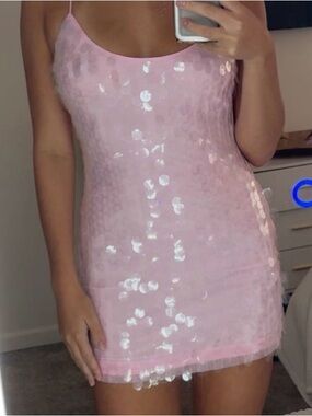 Sequin Slip Mini Dress — Light Pink